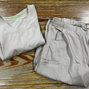 Tan V-Neck Scrub Set